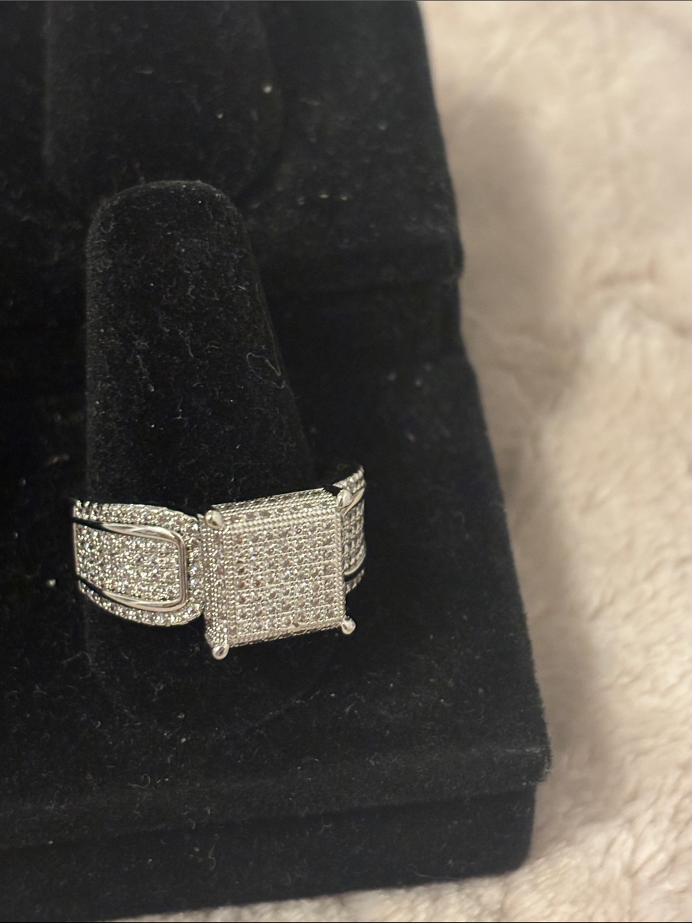 Vintage Style Elegant pave square Stardust cocktail Silver Ring sz 9